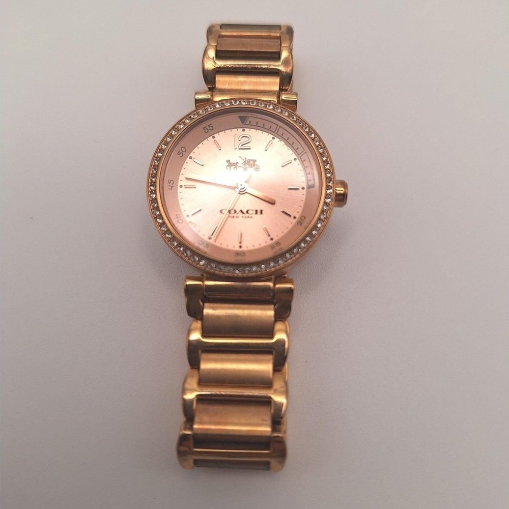 Coach watch Model 14502200 rhinestone halo rose tone gold tone NEEDS BATTRY